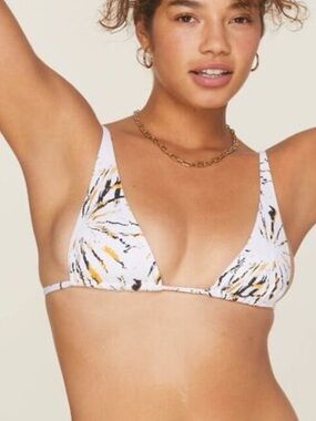 Andie White Triangle Bikini Top with Black and Yellow Print